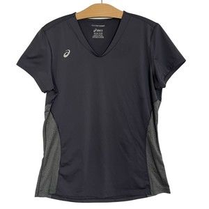 ASICS Women's Decoy Jersey Top Gray Sz 2XL Short Sleeve V Neck Motion Dry Shirt